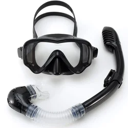Children's Panoramic Snorkel and Swim Mask Set with Anti-Fog and Leak Protection (All-Black Set)