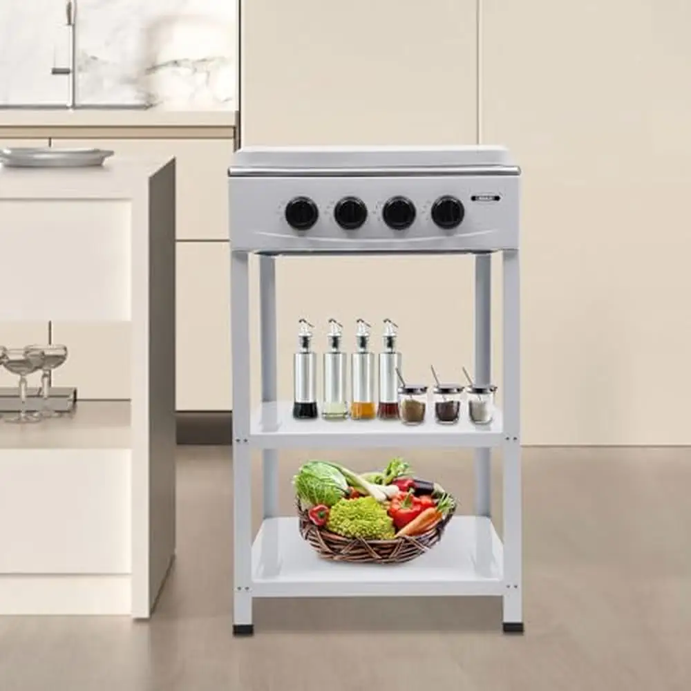 Stainless Steel Gas Stove 4-Burner BBQ Cooker with 2-Tier Storage Rack 3