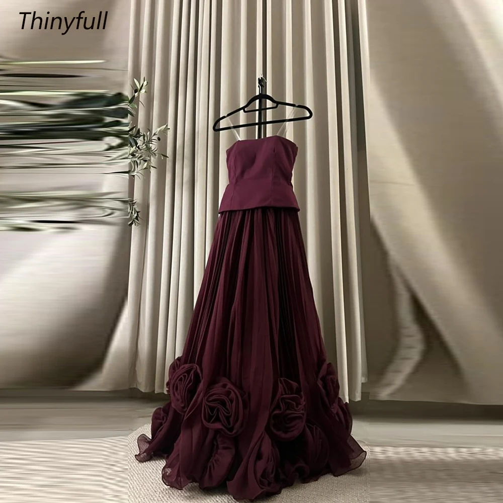 Thinyfull A-line 3D Flowes Arab Prom Dresses Strapless Sleeveless Organza Evening Gown Long Special Occasion Dress Customized women prom dresses