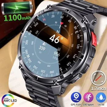 2026 جديد T-Rex 3 Ultra 1100mAh العسكرية ساعة ذكية الرجال 5ATM مقاوم للماء 1.7 "AMOLED شاشة بلوتوث دعوة البوصلة مصباح ليد جيب 1