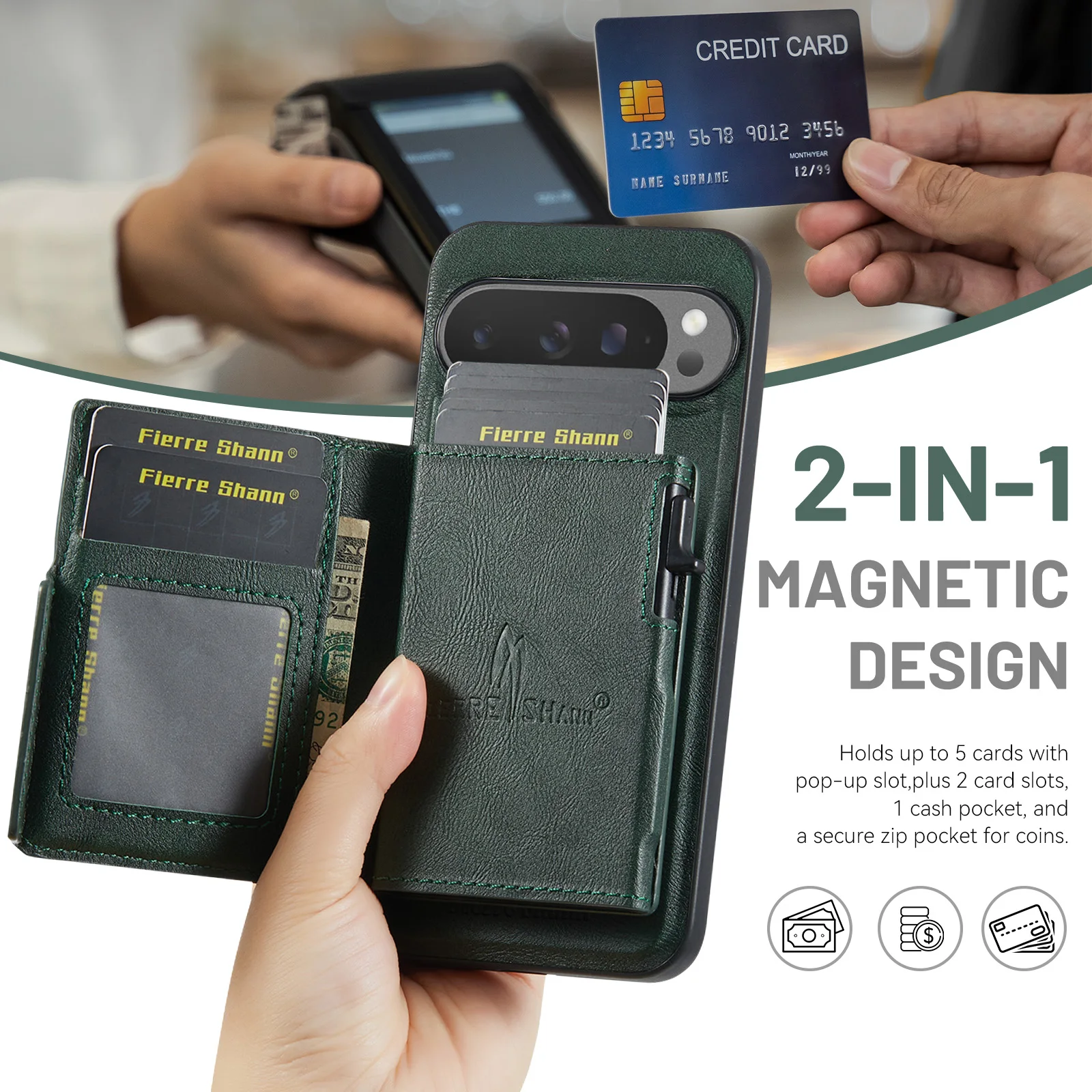 Magnetic Detachable Card Holder Phone Case with Oil Wax Texture