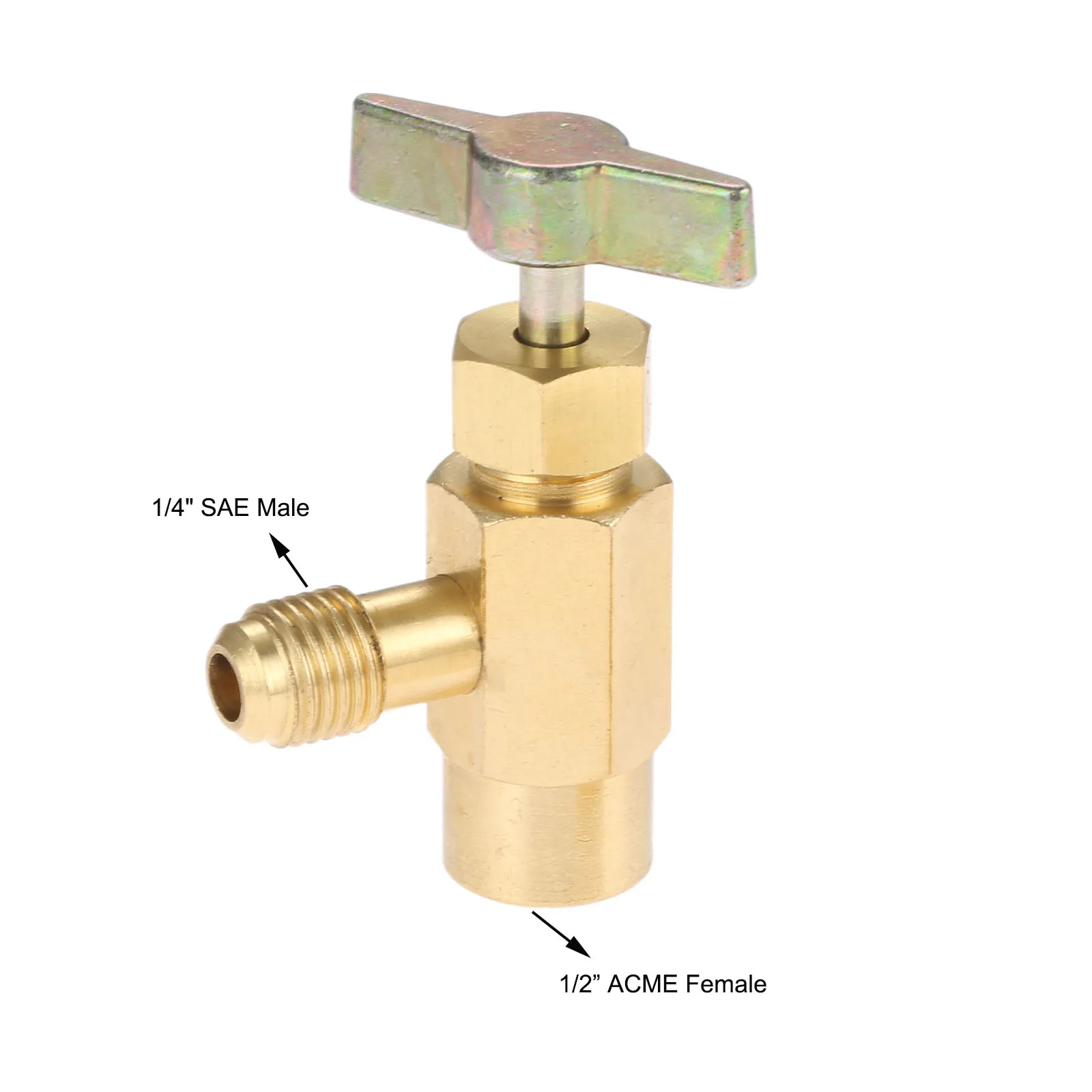 R-1234YF AC Refrigerant Can Bottle Tap Opener Valve Tool 1/4 Male+ 1/2" ACME LH Female direct Fit for R12 R22 manifold 3