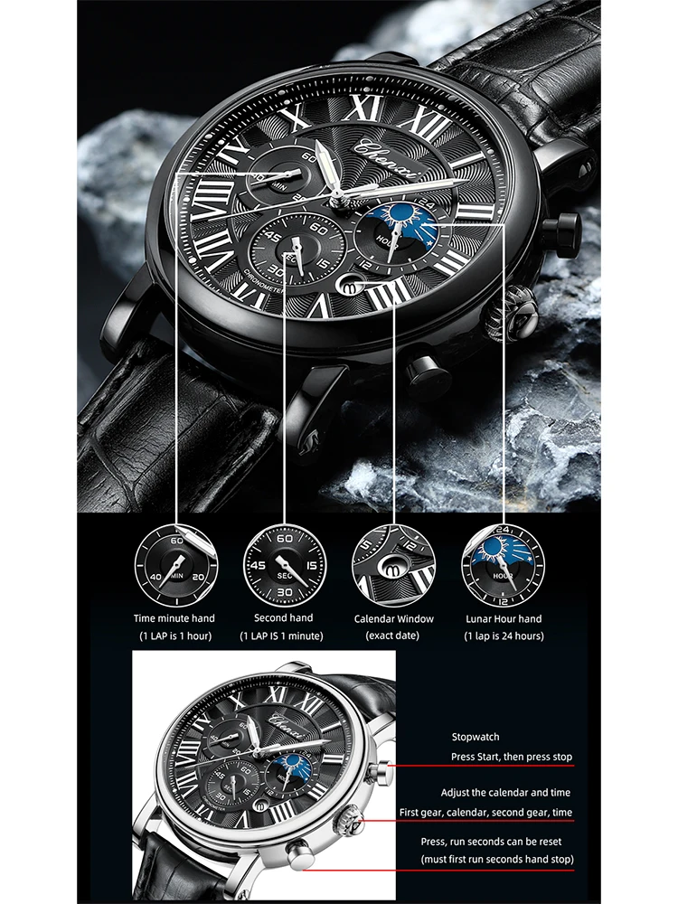 Chenxi Relógios Homem Topo Marca de Luxo Pulseira de Couro Data Relógio de Quartzo Masculino Cronógrafo à Prova Impermeável Água Relógio Masculino Negócios Moda Novo - Image 2