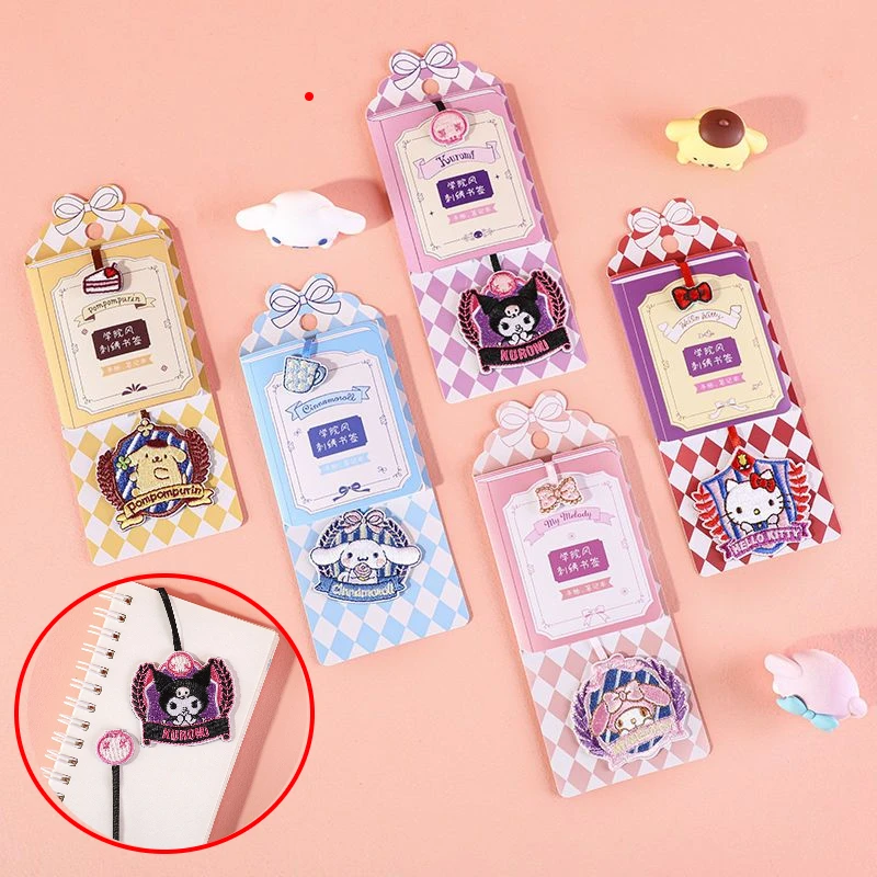 

Kawaii Sanrio Hello Kitty Bookmark Stationery Creative Cartoon Kuromi My Melody Embroidery Book Marker Decoration Girl Gift Toy