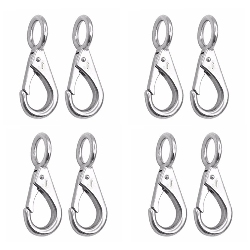 

8Pcs Stainless Steel 316 Rigid Loaded Fixed Eye Spring Clip Snap Hook Carabiner Marine Hardware Accessories For Boats