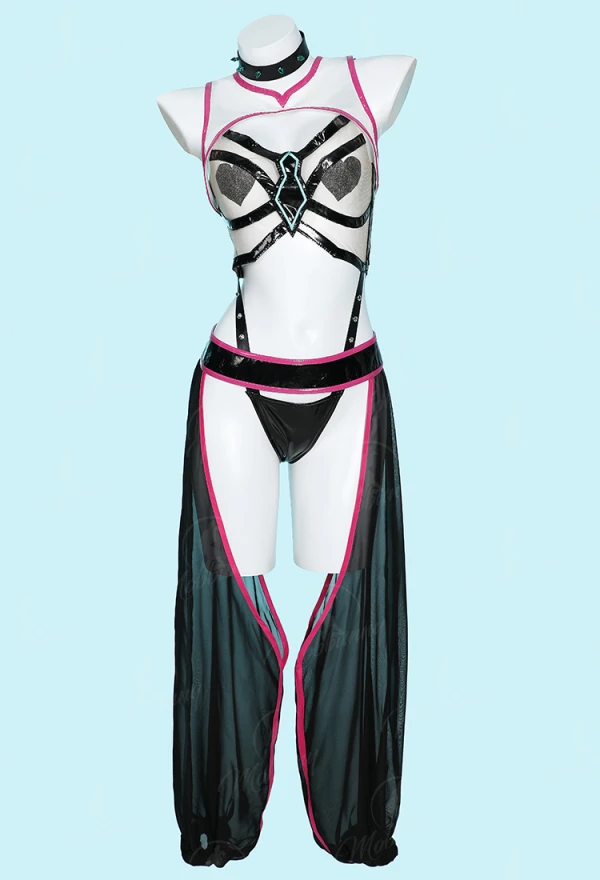 

Mobbunny Juri Derivative Women Sexy Lingerie Set Sexy Cutout Bodysuit and Pants with Gloves Choker Cospaly Costumes