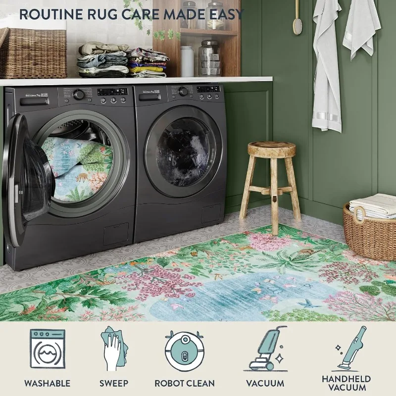 Green Living Room Carpet Retro Jungle Bedroom Rug Fashion Machine Washable Non-slip Sofa Coffee Table Floor Mats Ковер Tapis 러그