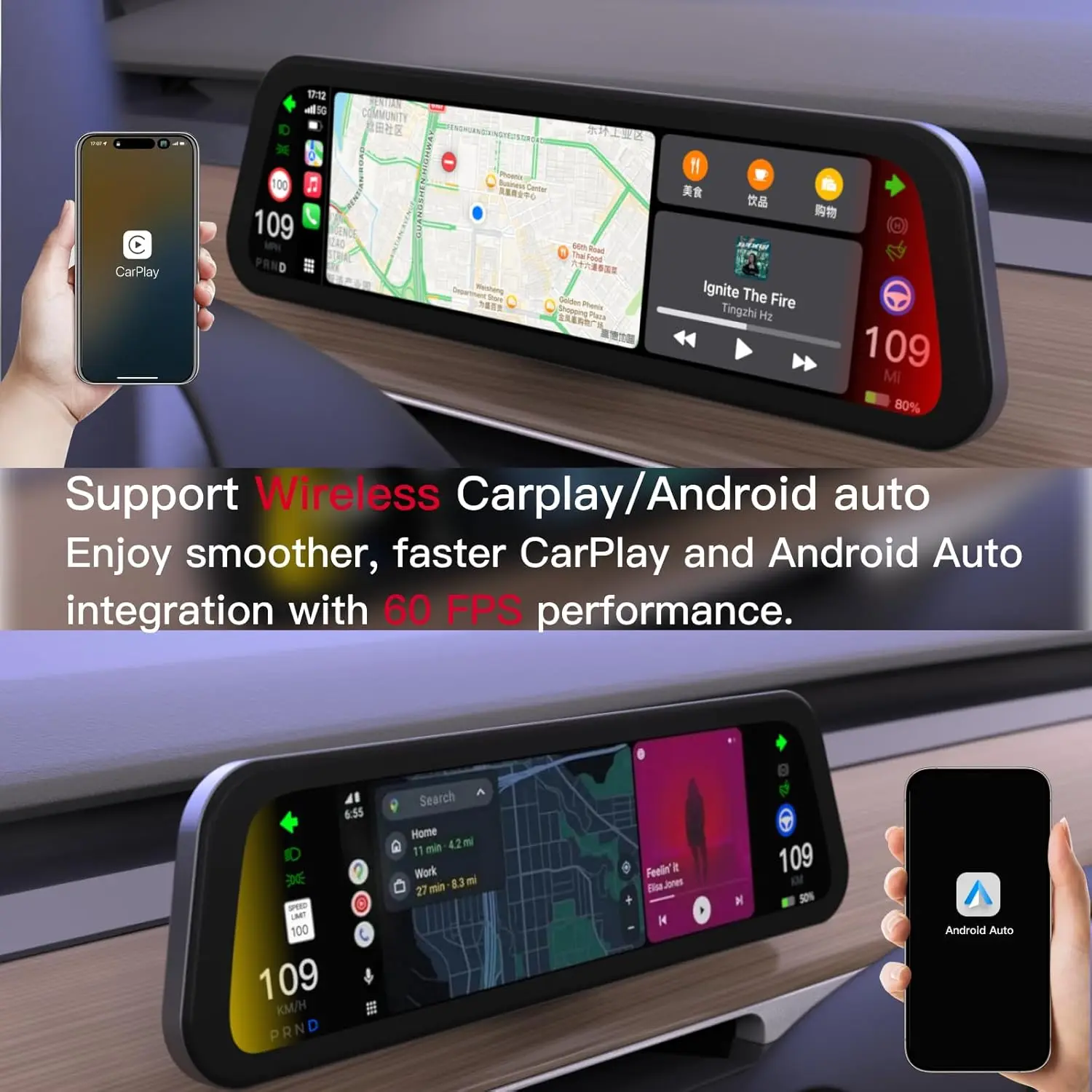 Heads Up Display For Tesla Model Y & Model 3 Highland - 8.9" HD Screen With Wireless CarPlay & Android Auto - View #9