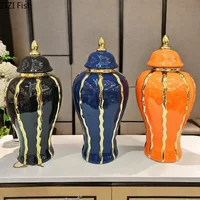 Gold-plated Stripes General Tank Porcelain Ginger Jar Creative Vase Flowers Arrangement Dresser Table Jewelry Cosmetic Container 1