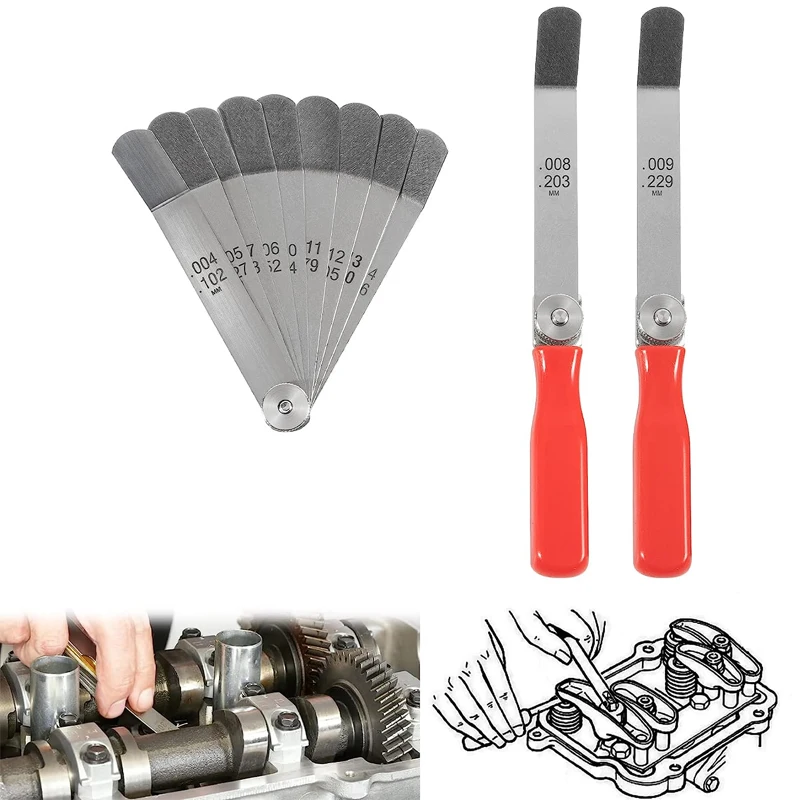 

A308 Offset Valve Tappet Gauge Set, 11-Blades Feeler Gauge/Feeler Blade with Two Handles (0.004" to 0.014"),Car Parts