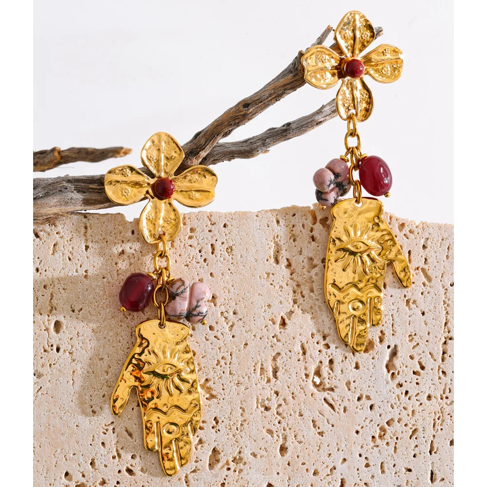 Yhpup 2026 Earrings Stainless Steel Flower Palm Pendant