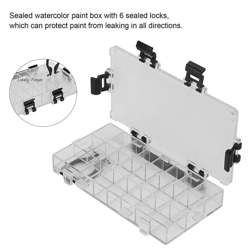 24 Wells Watercolor Palette Box Paint Tray Box with 6 Sealed Locks Airtight Leakproof Travel Palette paint tray color palette watercolor palette