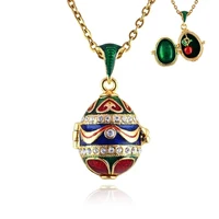 Enamel HandMade Jewelry Can Open Brass Vintage Egg Pendant Crystal Necklace Gift To Women Girls Apple Inside Christmas 1