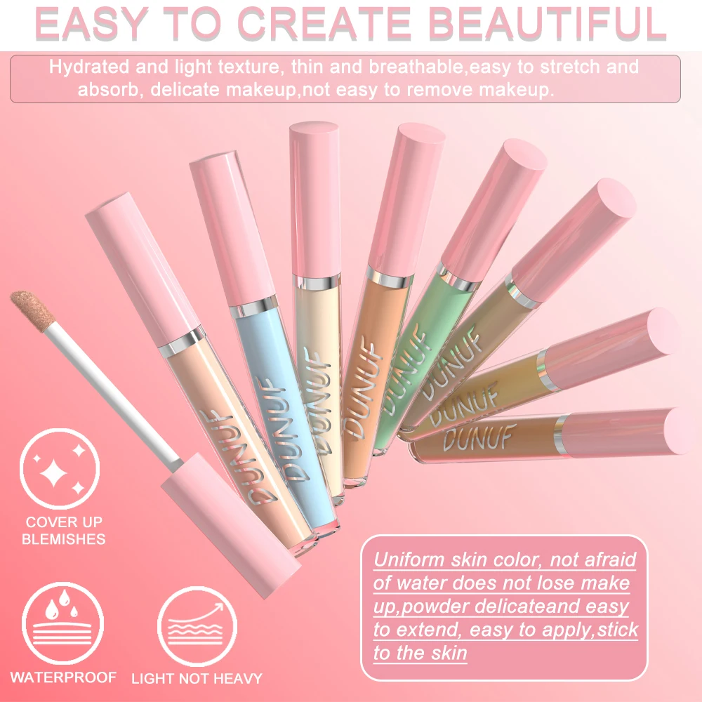 DUNUF Liquid Concealer Foundation Waterproof Cover Spot Acne Dark Circles Tinted Shades Concealer Even Skin Tone Face Makeup 4