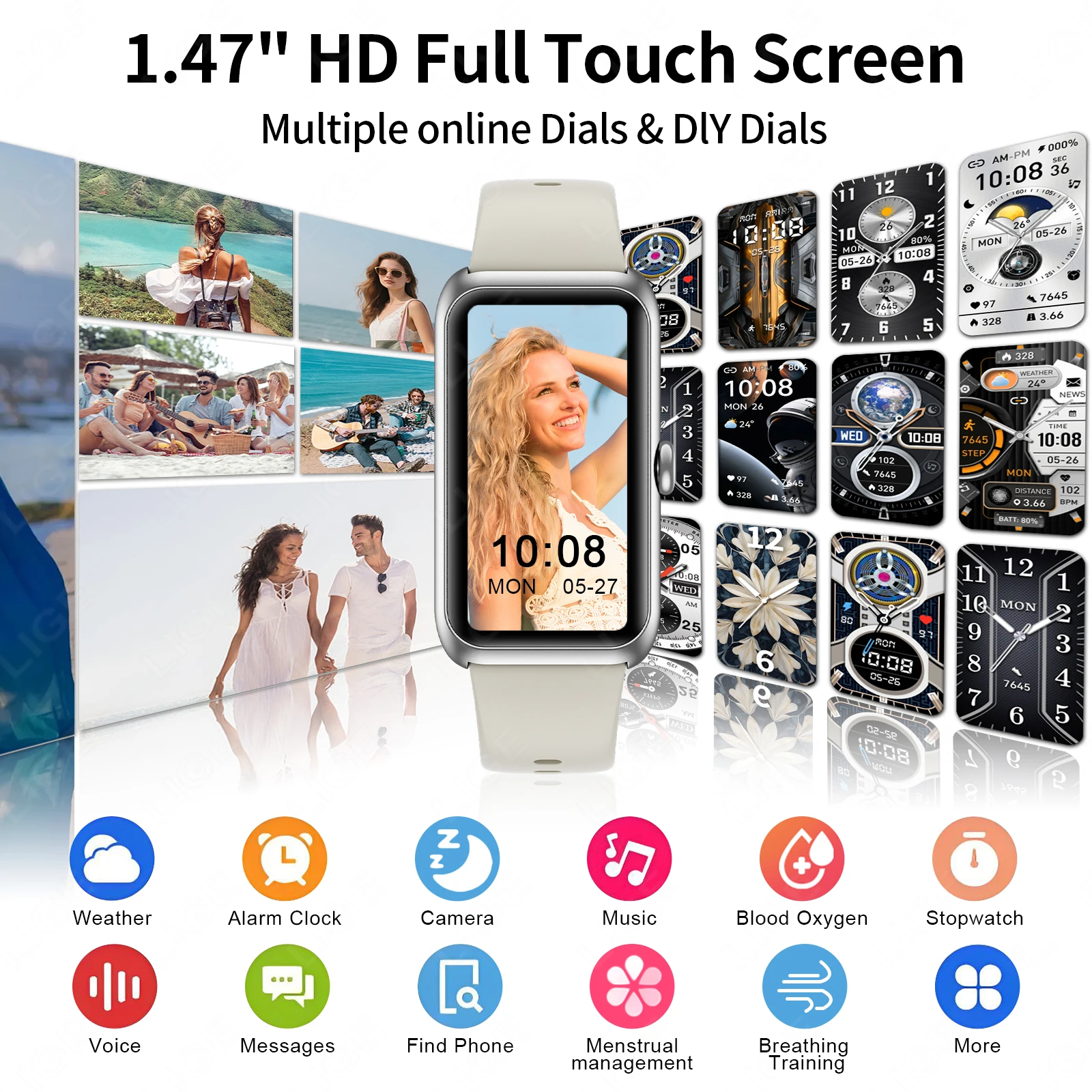 LIGE 2025 New Sports Smart Watch Men Women 1.47-Inch Full Touch Fitness Tracker IP68 Waterproof Smartwatch For Android IOS Phone