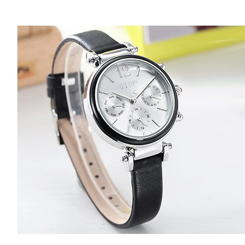 Real Multi-functions Thin Lady Women's Watch ISA Mov't Fine Fashion Hours Dress Sport Leather Girl Birthday Gift Julius Box
