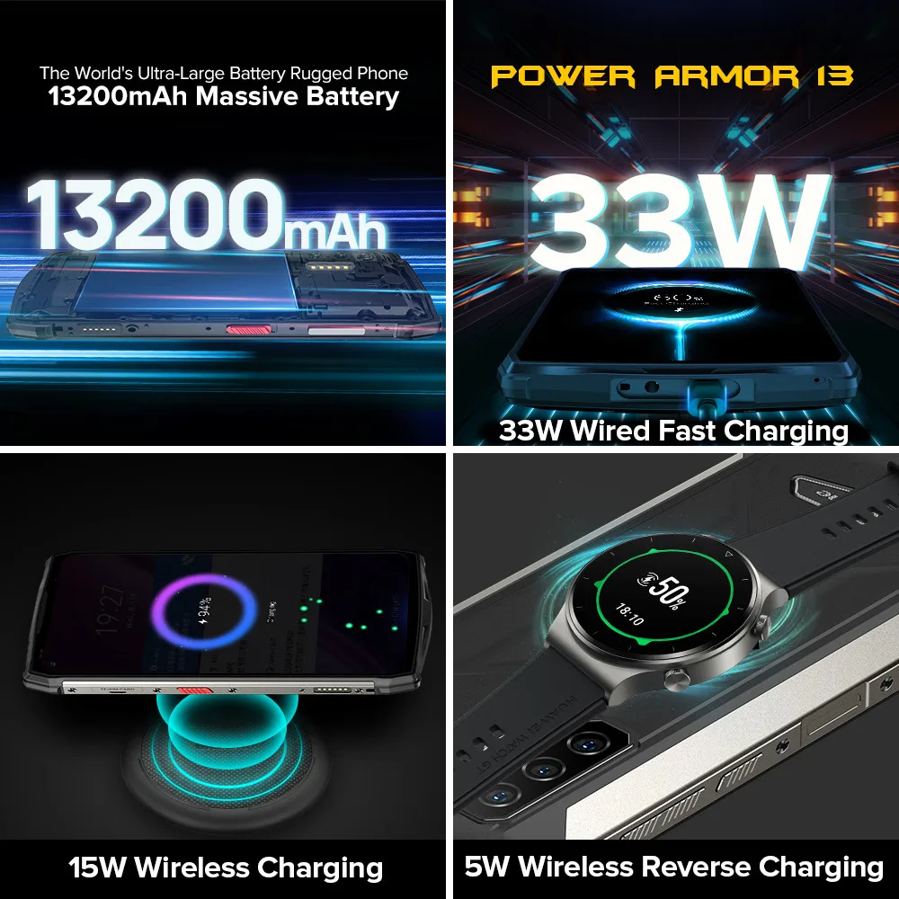Global Version Ulefone Power Armor 13 13200mAh Waterproof Rugged Mobile Phone 8GB+256GB Android 11 Smartphone NFC OTG Cellphone 2