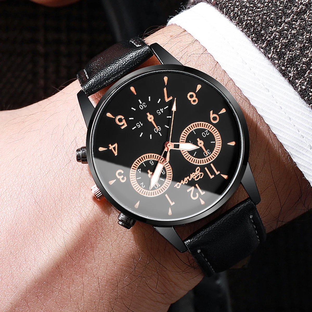 2PCs/Set Men's Watch Set Classic Versatile Fashion Casual Style Quartz Leather Watch Sport Style Business Watch Box not included 4