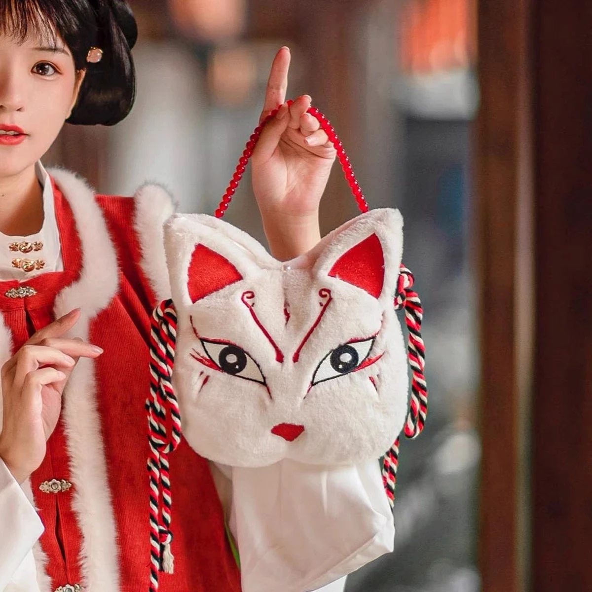 

Anime Fox Plush Knapsack Cosplay Women Waist Messenger Bags Arm Single Shoulder Prop Cartoon Accessories