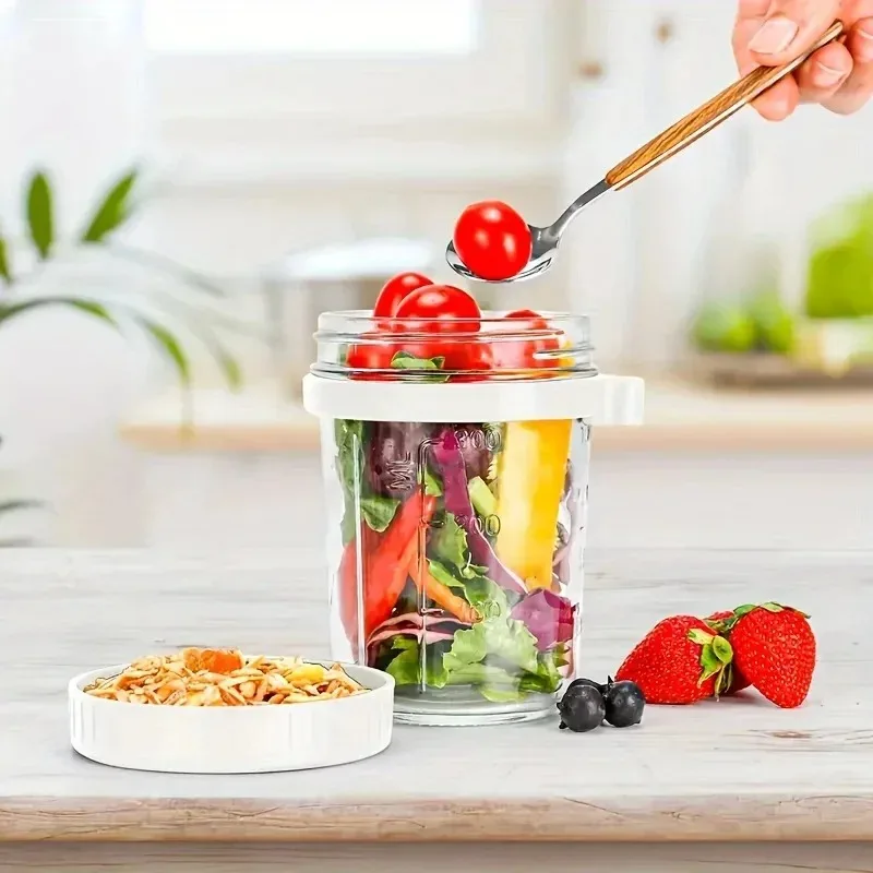 Description Picture 2 of item400ML Overnight Oat Cup Glass With Lid And Spoon Seal Food Breakfast Cup Portable Cereal Milk Salad Yogurt Cup Kitchen Item
