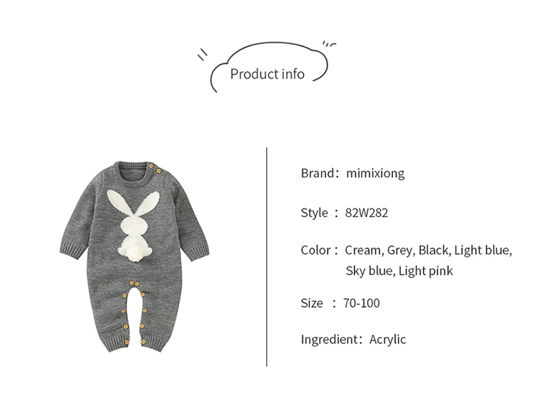 Babyspielanzug Gestrickte Infant Jungen Mädchen Overall Langarm Herbst Neugeborenen Kinder Kleidung Ostern Niedlichen Cartoon Kaninchen Overalls – Detail 3