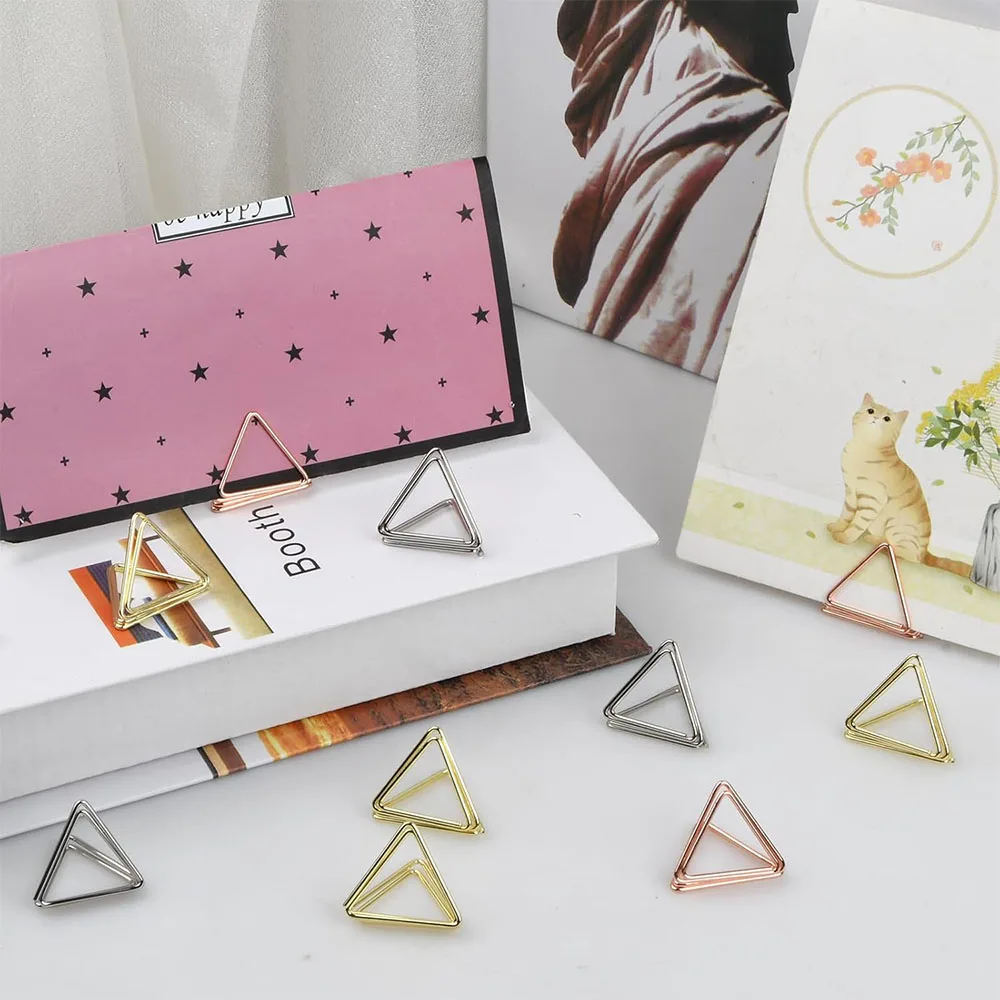 10pcs Metal Triangle Place Card Holders Photo Clip Stands for Wedding Birthday Party Home