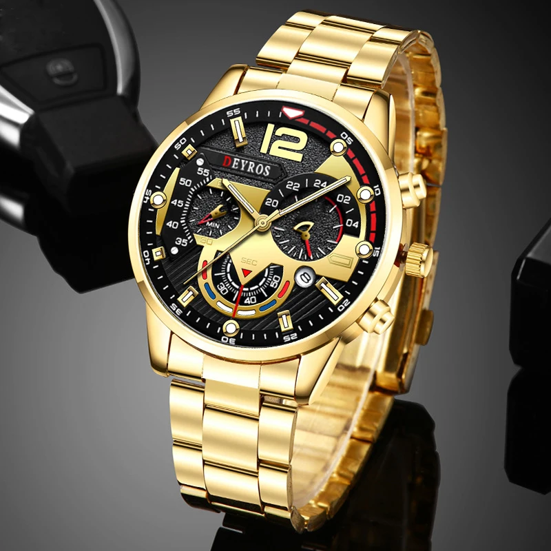 

Luxury Mens Watches Fashion Stainless Steel Quartz Wrist Watch Calendar Date Luminous Clock Men Business Casual Leather Watch