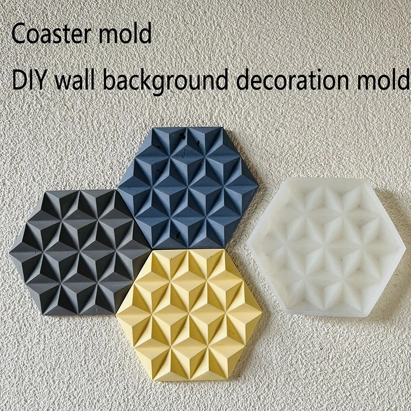 기하학적 코스터 시멘트 몰드 육각 벽 타일 배경 석고 실리콘 몰드, DIY 벽 장식, 클레이 송진 몰드, 2 개/세트