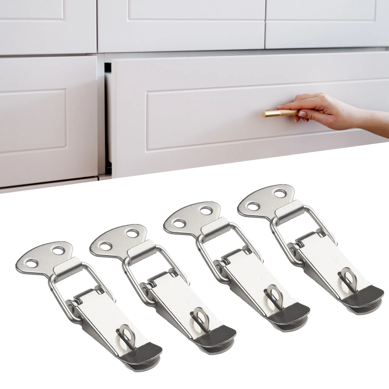 Description Picture 2 of item4pcs Toggle Latches With Spring For Offices Stores Classrooms Without/with Lock Stainless Steel Cabinet Handle Anti-theft Lock