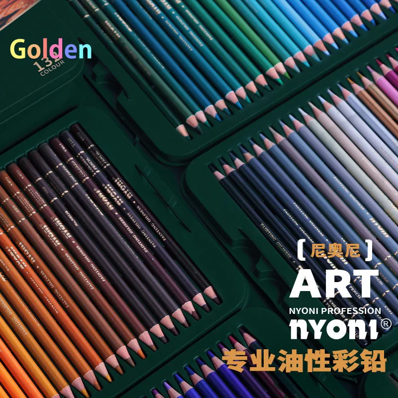 니오니 오일 기반 색연필 - 36색, 48색, 132색으로 제공, 최대 10겹의 선명한 레이어링 가능, 수용성
