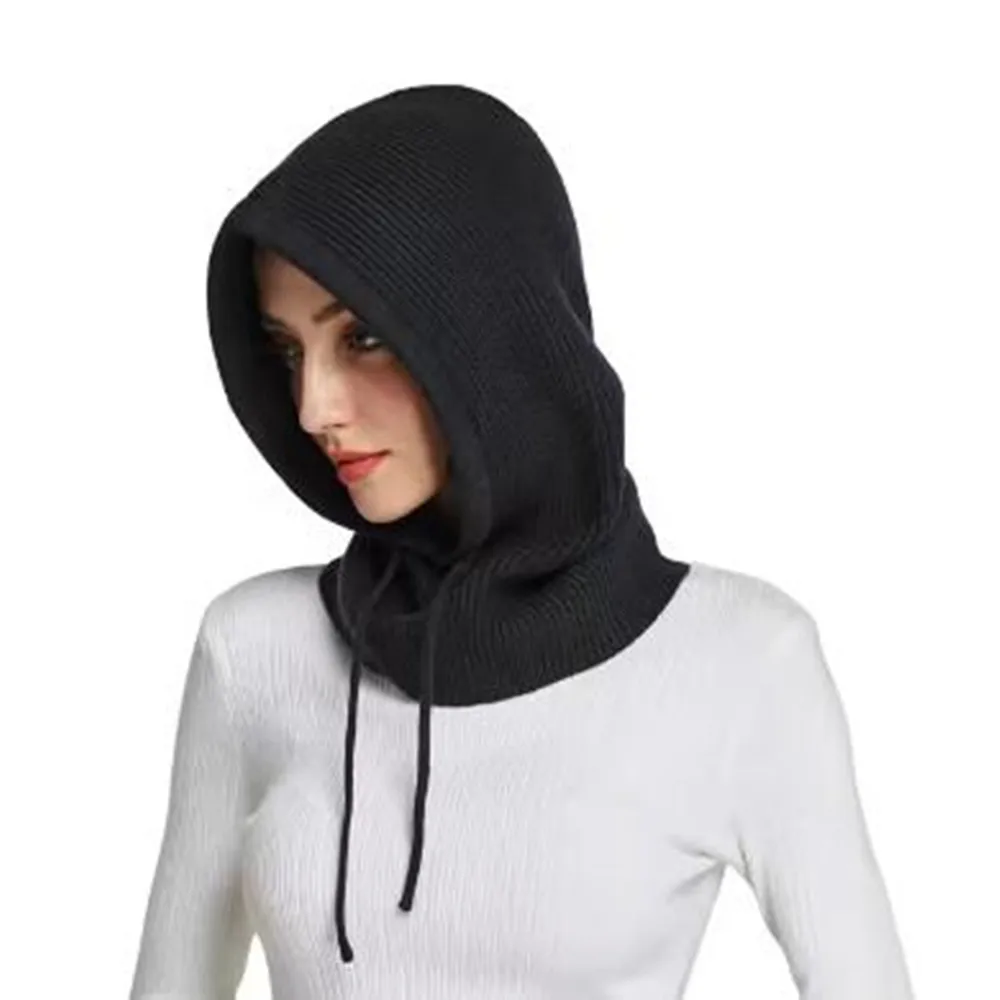 Women's New Fall Winter Full-envelope Cap Knitted Balaclava Hat Scarf Hat Two-in-one Woolen Warm Ear Protection Cap Pullover Hat 3