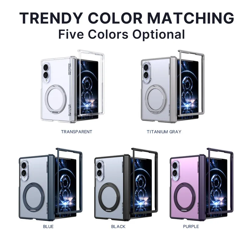 Ultra Slim Magnetic Foldable Phone Case with 360° Rotating Ring Stand and Hinge Cover