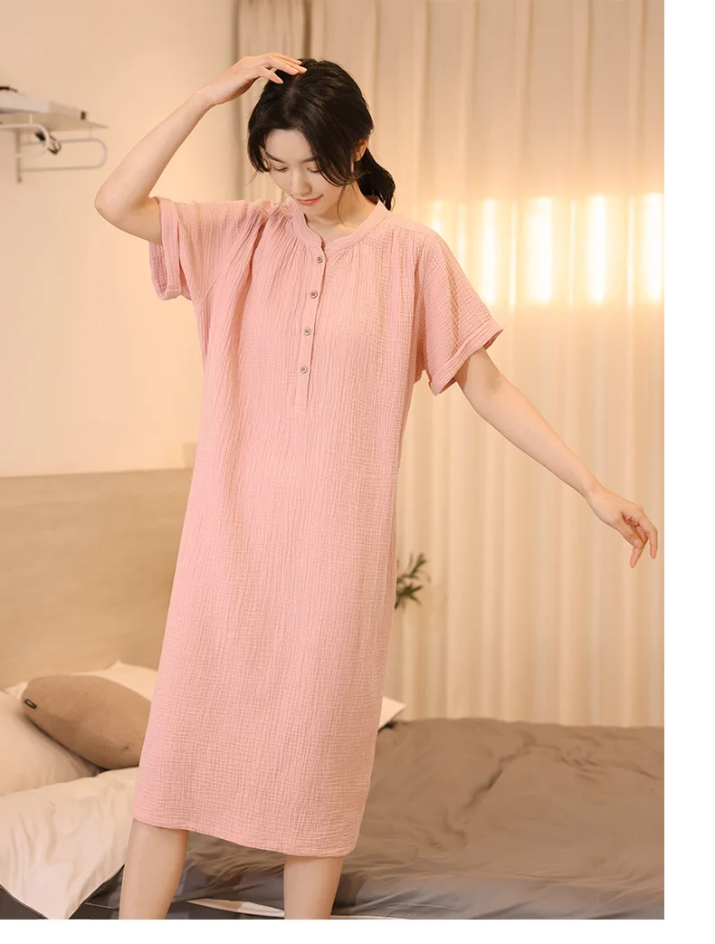 Fdfklak Koreanische Crepe Baumwolle Nachthemd frauen Nachthemden Japanischen Lose Hause Kleidung Frühling Sommer Schlaf Kleid Nacht Trägt – Detail 10