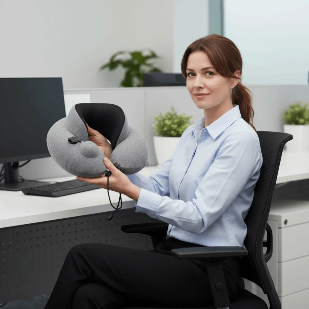 Ergonomic Press Type Inflatable Neck Pillow Breathable Elevated Neck Brace U-shaped Travel Pillow PVC Cervical Support Pillow