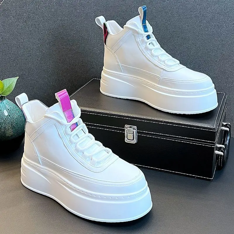

White High-Top Male 2023 Autumn Easy Wear Platform Height Increasing Trendy Ankle Men's Casual Sneakers Shoes