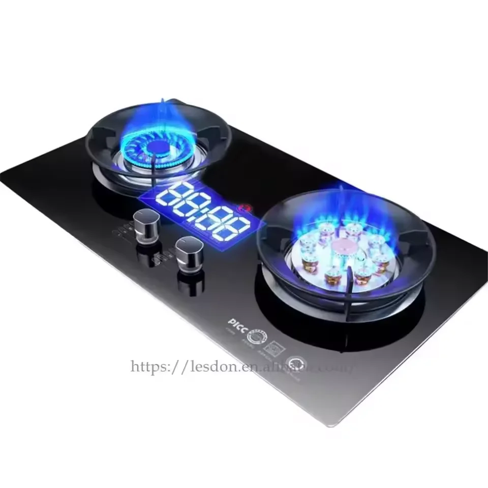 Hot Sell Gas Stove Fierce Tempered Glass Cooker Nine-burner Double Stove Built-in Natural Gas Liquefied Petroleum
