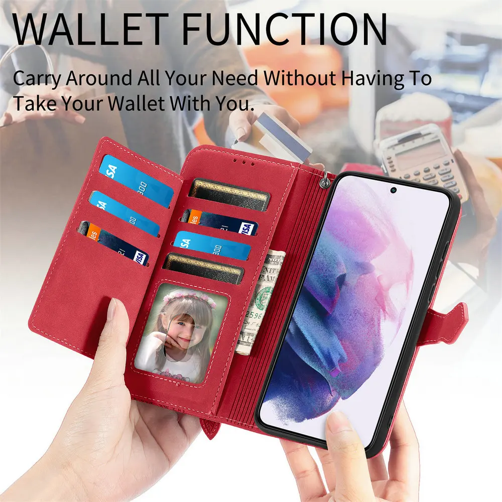 Luxury Zipper Leather Wallet Case with Card Holder