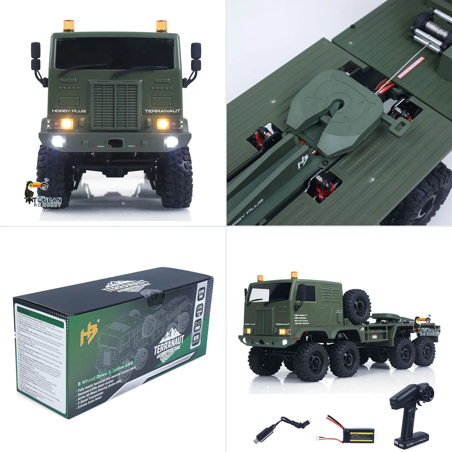 Camion militaire radiocommandé 1/18 8x8 tout-terrain RTR - Hobby Plus franchissant une pente raide