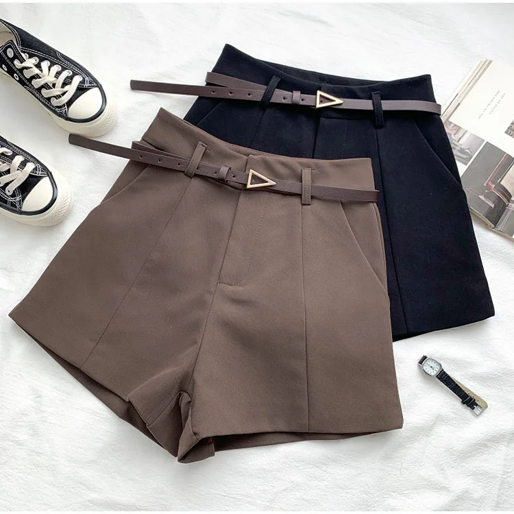 Unua amo 2022 Summer Wide Leg Shorts Women Fashion Wild Office Lady Work Casual High Waist Suit Shorts With Belt cargo shorts