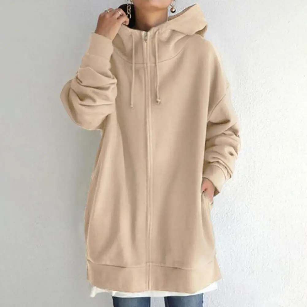

Women Fleece Sweatshirt Stylish Women's Hooded Cardigan Lightweight Zip-up Jacket for Autumn/winter Solid Color Tunic Sweatshirt