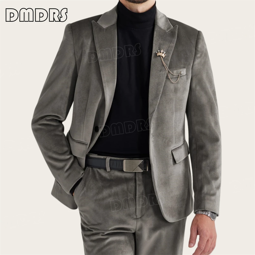 Men's 2 Piece Velvet Suit One Button Tuxedo Slim Fit Luxurious Blazer Party Dinner Jacket & Pants Casual Smart Suit Outfit 6