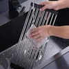 Foldable Kitchen Dish Drying Rack Stainless Steel Bowl Fruit Vegetable Dish Holder Sink Roller Organizer Basket Racks Tool 5