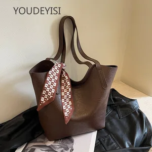 YOUDEYISI Korean Version of The Tote Bag: Women's Bag Silk Scarf Shoulder Bag, Commuter Simple Underarm Solid Color