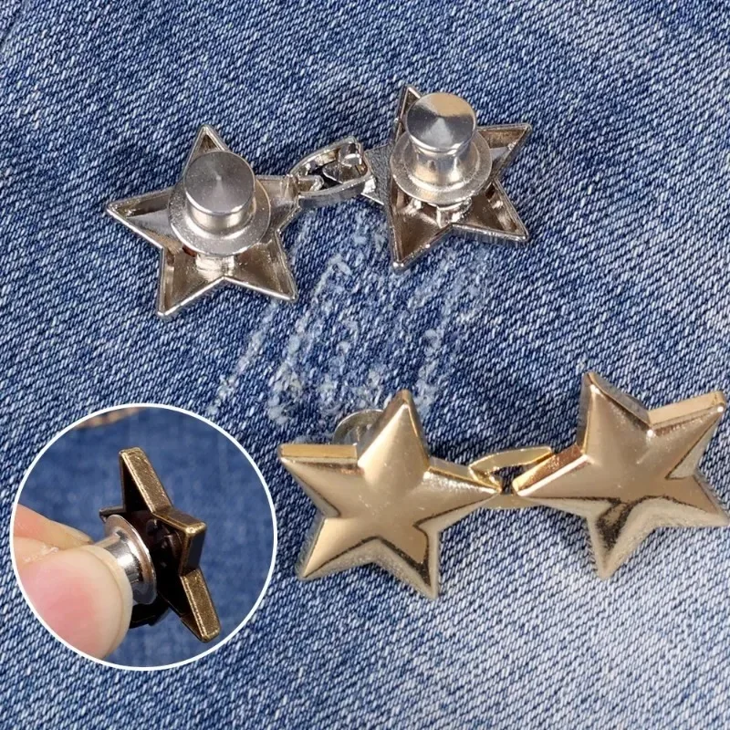 Metal Star Buttons Snap Fastener Pants Pin Detachable Clip Waist Tightening Clothing Buckle for Jeans Skirts No Sewing Required