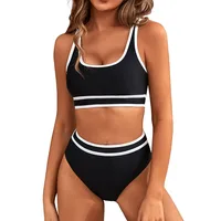 Women's High Waisted Bikini Sets Sporty Two Piece Swimsuits Color Block Cheeky High Cut Bathing Suits