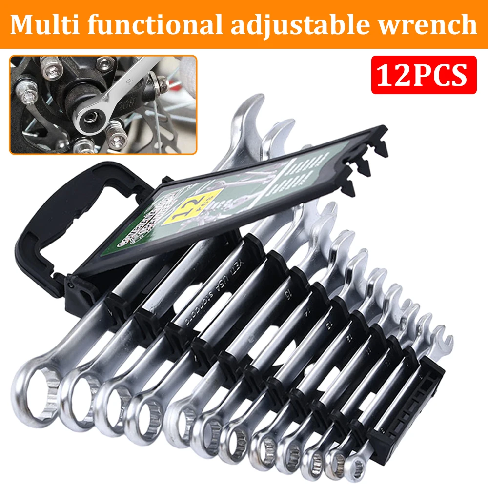 Ratcheting Combination Wrench Set 12 Point Box End and Open End Wrench Set spanner Fit for Garage Car Repair Tools
