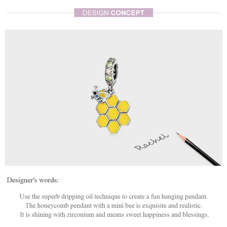 Honeycomb & Bee Dangle Charm for Pandora Bracelet | S925 Sterling Silver | Go Glam Girl 12 Honeycomb & Bee Dangle Charm for Pandora Bracelet | S925 Sterling Silver | Go Glam Girl - Show your style with the Honeycomb & Bee Dangle Charm. Hand-finished in sterling silver, this design includes a honeycomb with a padlock of small and cute bee dangling on it. The dangle is decorated with sparkling yellow and light green cubic zirconia stones. Wear in spring and summer to bring mood and beauty to your day. Perfect gift for mom, sister, grandmother, friend or yourself. | 🚚 Free Standard Shipping 7-30 days | 🥇 Top Quality Product | 💎 100% S925 Sterling Silver | 🛡️ 100% Safe & Secure checkout