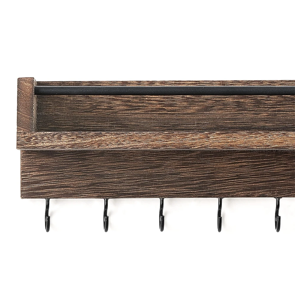 Rustic Wood Floating Shelf Wall Mounted for Entryway Decor Key Holder Rack with 8 Key Hooks For Hanging Keys Coats Dog Leashes 5