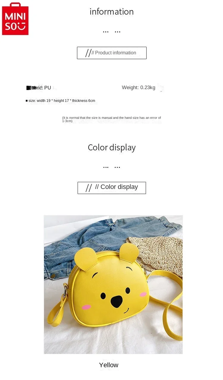 MINISO Disney Cute Winnie Bear Printed Small Round Bag Women's High Quality Sweet Lightweight Storage Bag