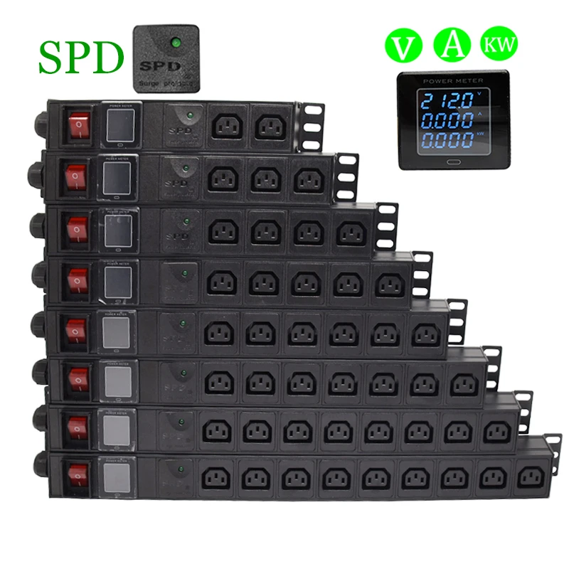 

PDU rack Power Strip Surge Protector Digital Volt Watt Power 2Meter Extension Cord Aluminum Alloy Extension Socket